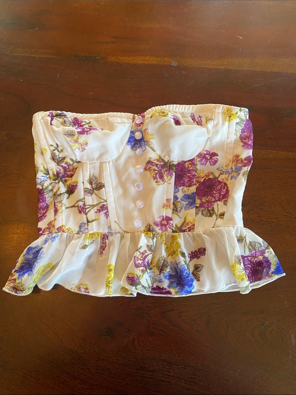 Pretty Little Thing Floral Ruffle Hem Strapless Bustier Top